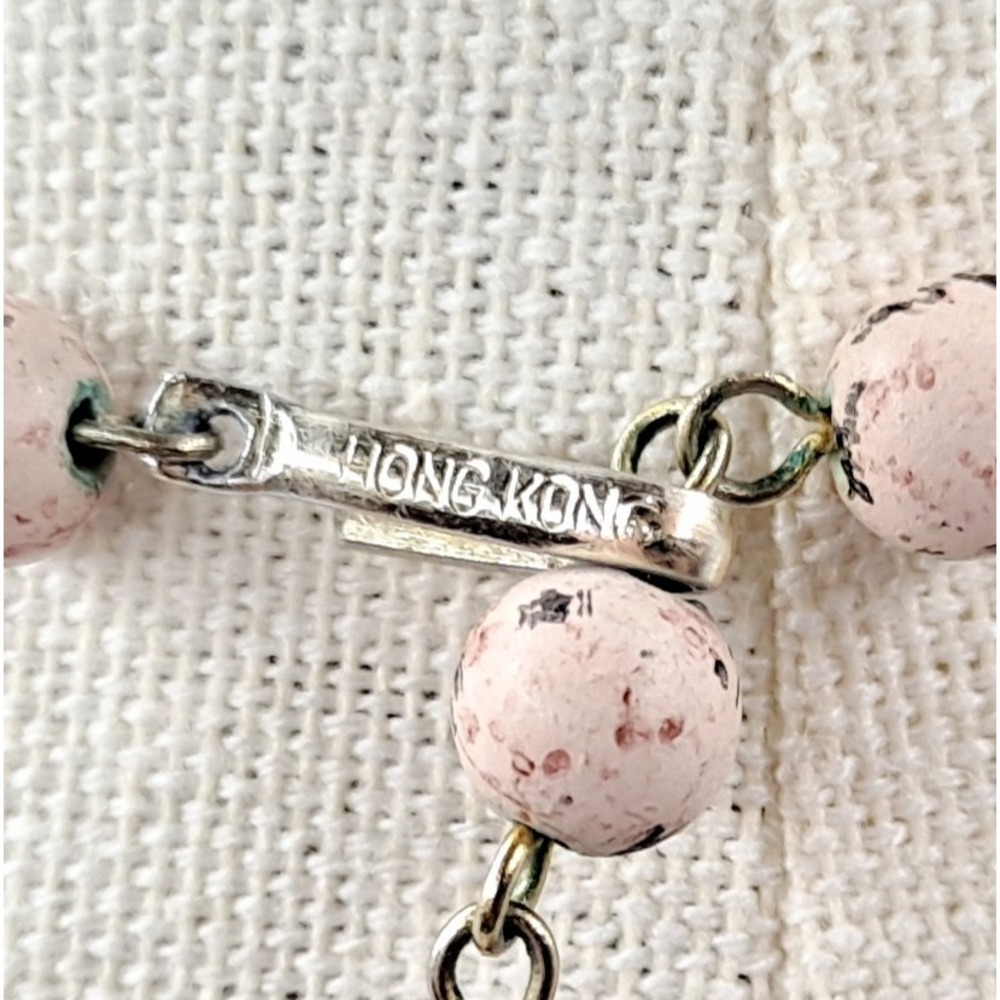 Vintage Speckled Bead Necklace Gold-Tone Pink Double Strand Graduated Hong Kong - Picture 7 of 11